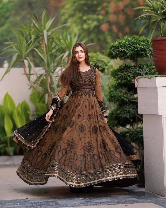 Asim Jofa Brown & Black Luxury Chiffon Embroidered Collection 3 piece