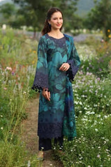 Baroque Blue Lawn Digital Print Embroidery 3pc Unstitched