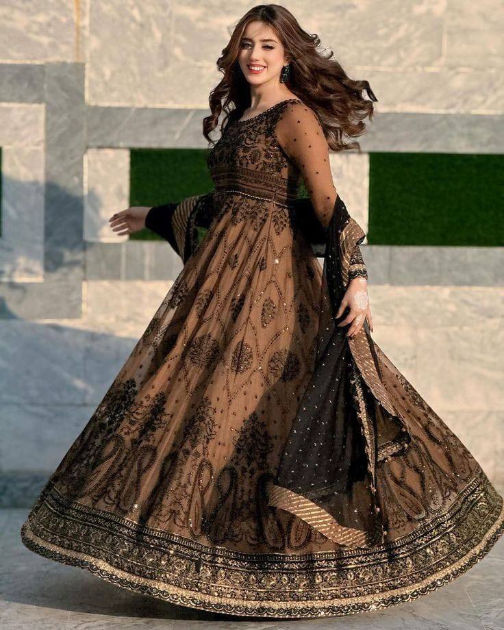 Asim Jofa Brown & Black Luxury Chiffon Embroidered Collection 3 piece