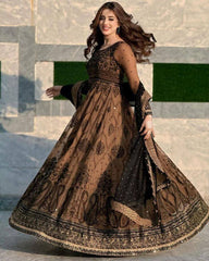 Asim Jofa Brown & Black Luxury Chiffon Embroidered Collection 3 piece