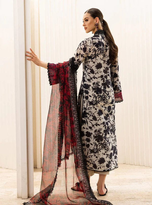 Z.C Black Lawn Skin Chiffon D Pure Lawn Emb 3pc Unstitched
