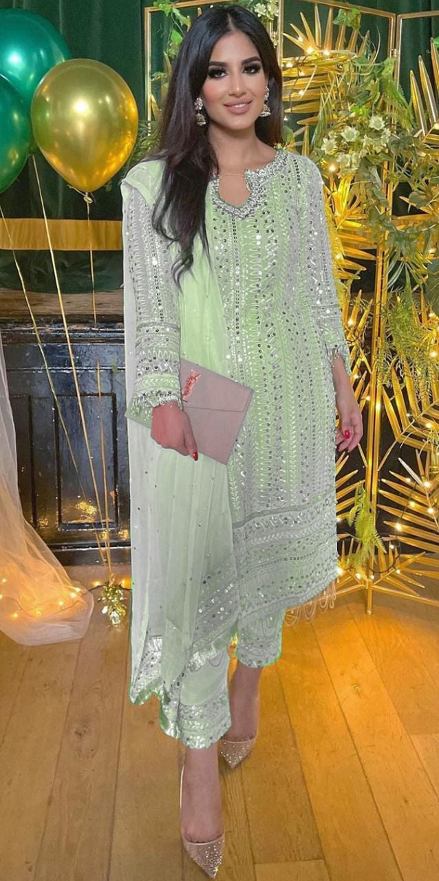 Mina Hassan Green Formal Dress Chiffon Collection