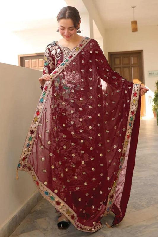 Rang Rasiya Maroon Luxury Chiffon Embroidery Collection 3pc
