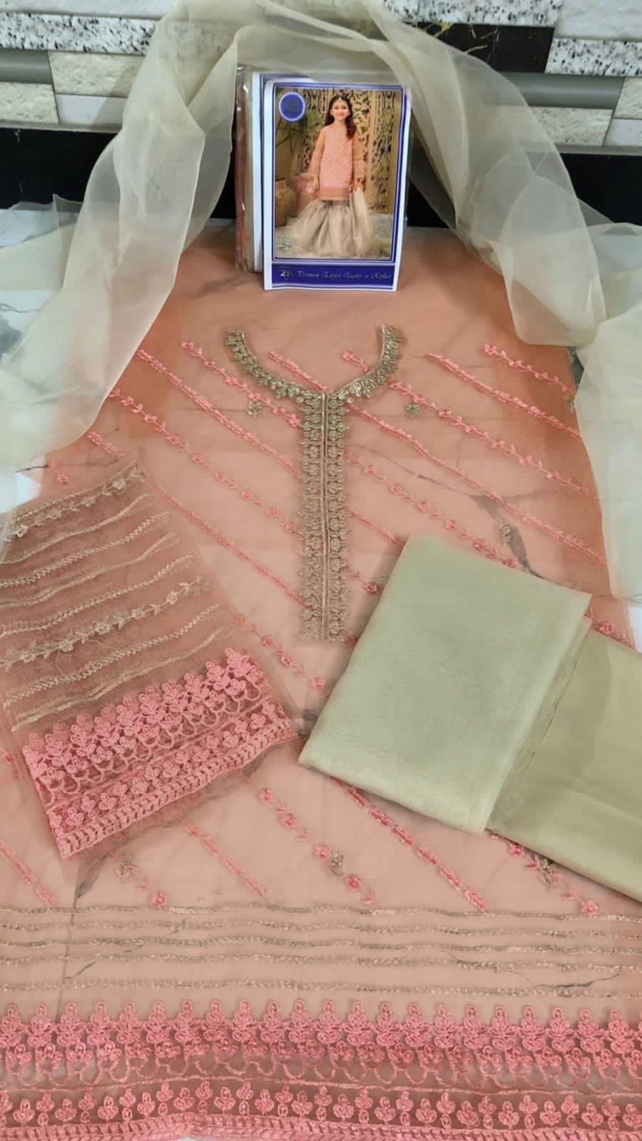 Kids Collection D001 Party Wear Dress Net Fabric Unstitched