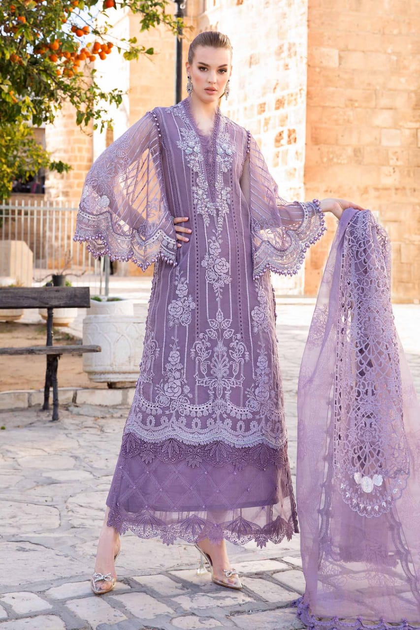 M.B Purple Lawn Chikankari Embroidery 3pc Unstitched Dress
