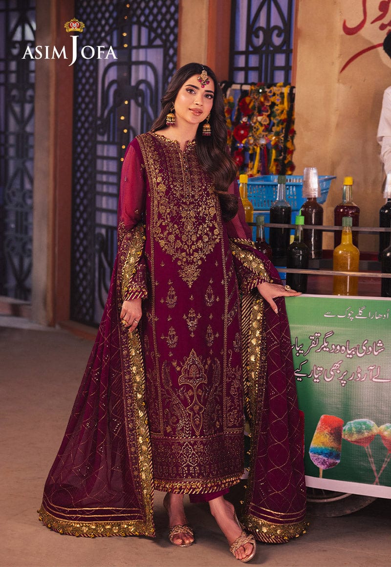 A.J Chiffon Maroon Embroidery 3Piece Unstitched
