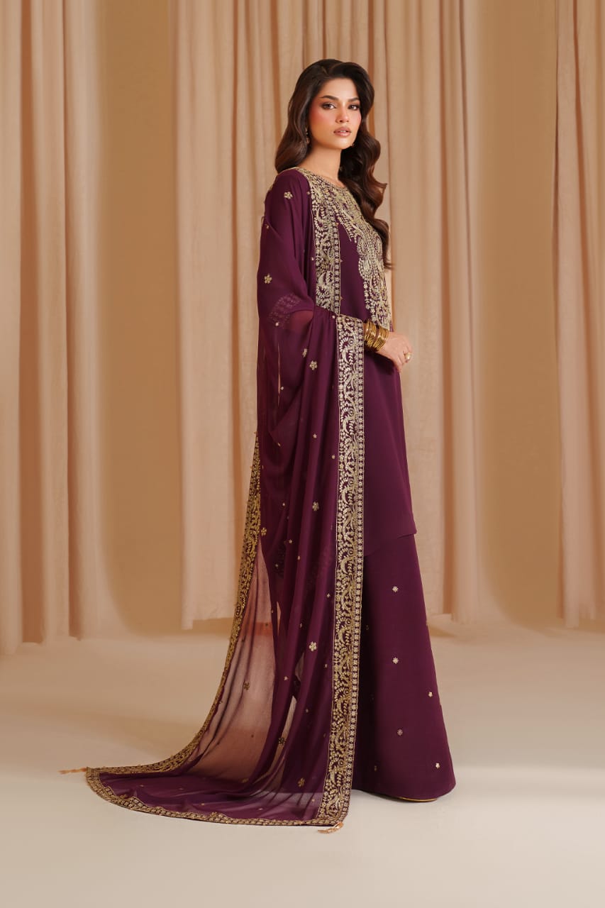 Iznik Maroon Exclusive Chiffon Formal Collection 3piece Unsittched