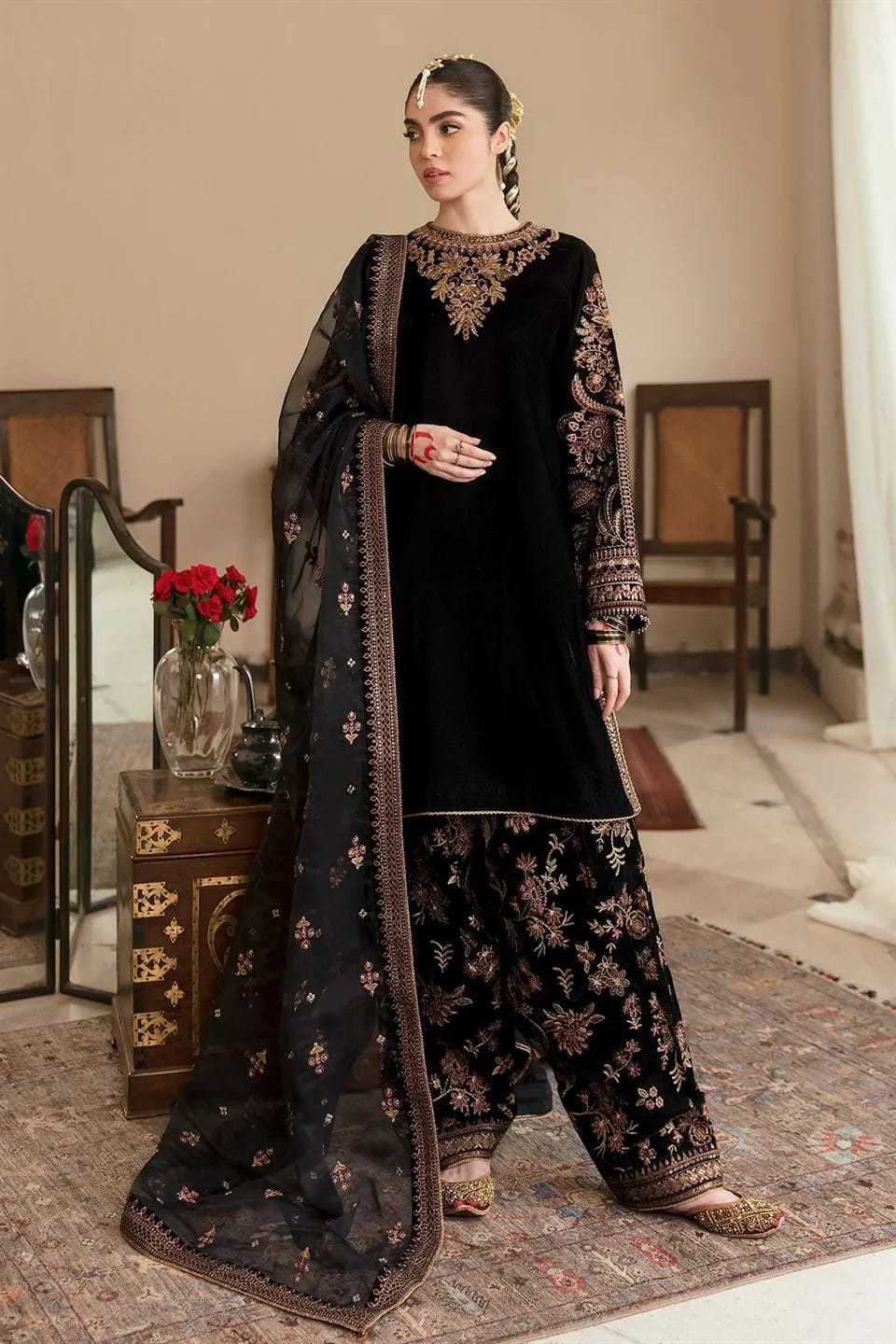 Baroque Black Velvet Formal Collection 3pc