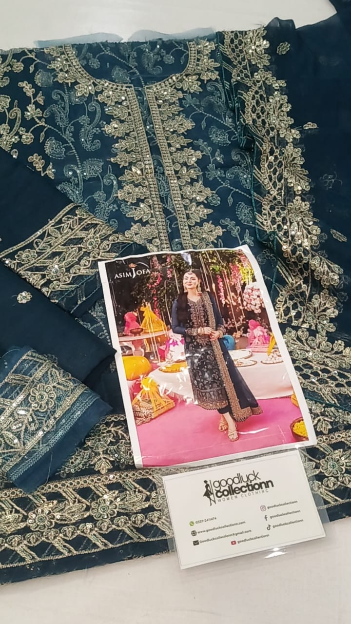 Asim Jofa Zinc Luxury Chiffon Embroidery 3piece Unstitched