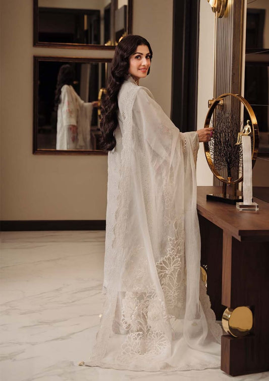 Zarqash white Luxury Lawn Embroidery Collection