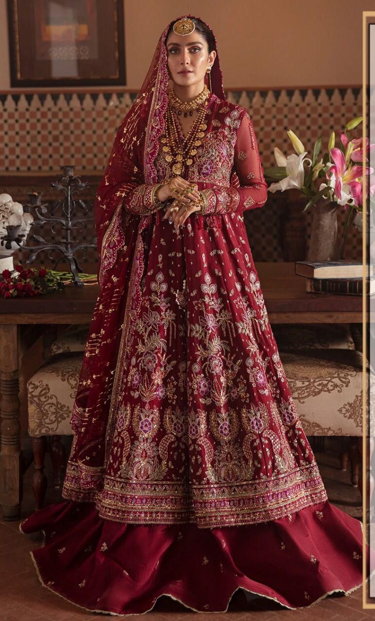Afrozeh Maroon Chiffon Wedding Collection New Arrival