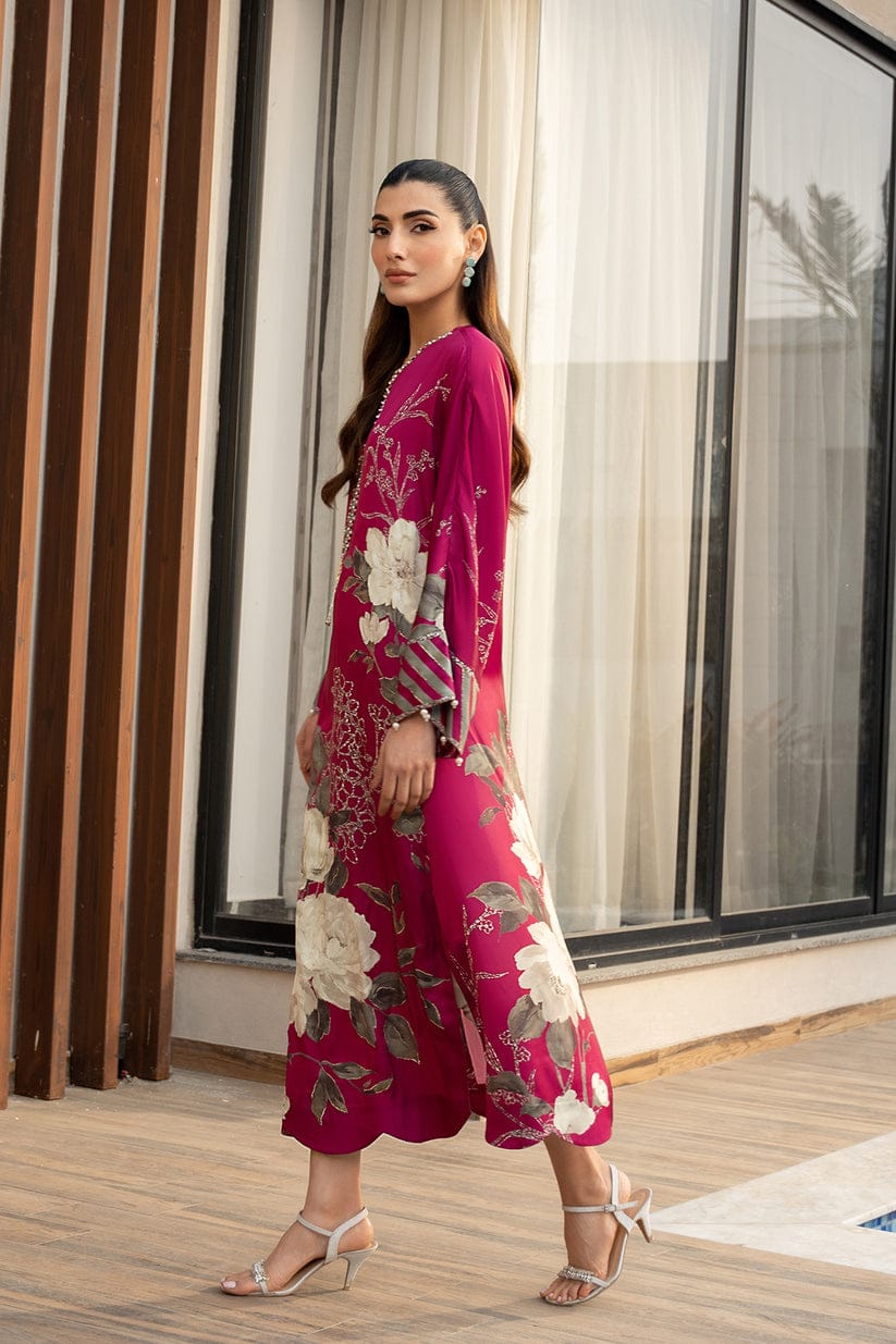 Lulusar Magenta Pink Flower Digital Print Silk Emb Hand Work Unstitched