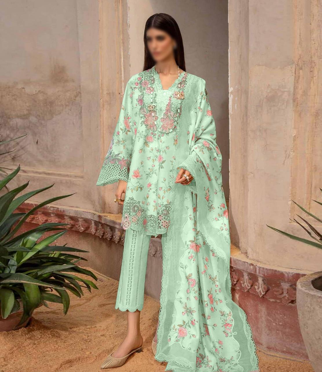 Crimson Swiss Lawn Green Party Wear Dress