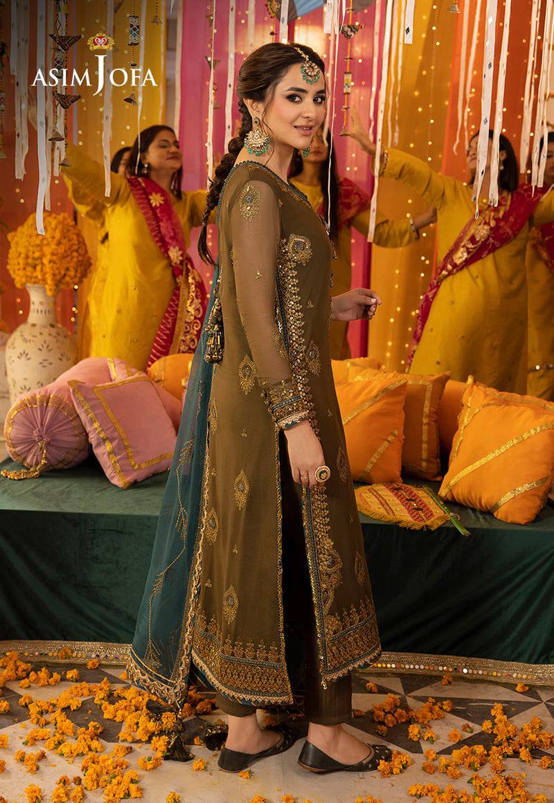 Asim Jofa Green Chiffon Embroidery Formal Collection 3pc Unstitched
