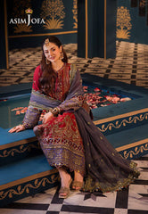 Asim Jofa Red Luxury Chiffon Embroidery 3piece Unstitched