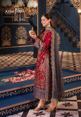 Asim Jofa Red Luxury Chiffon Embroidery 3piece Unstitched