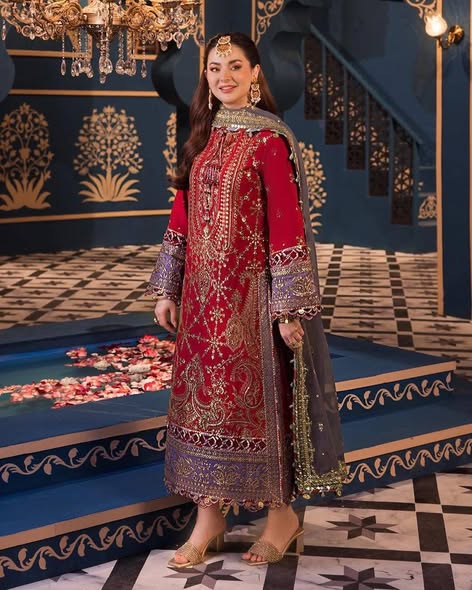 Asim Jofa Red Luxury Chiffon Embroidery 3piece Unstitched