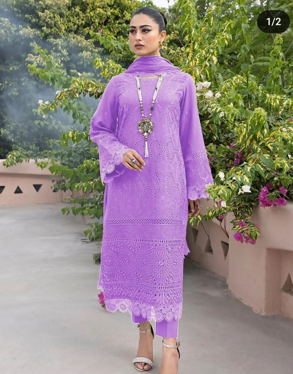 Designer Wear Purple Chikankari Dress 3pc