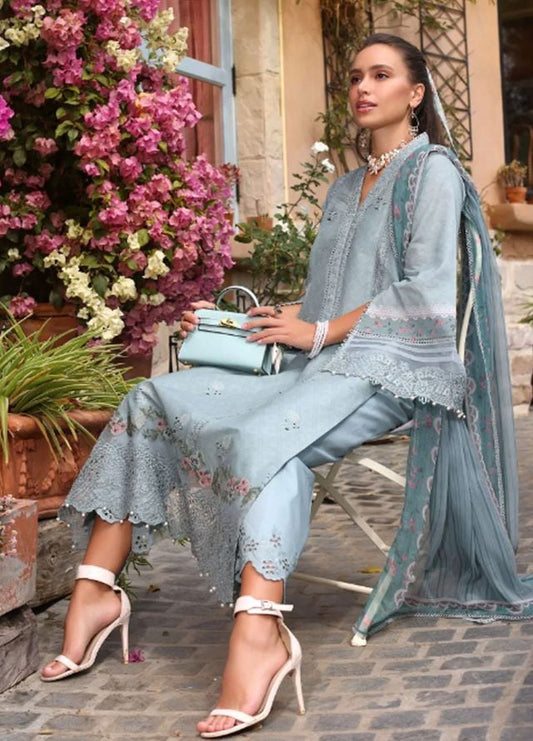 Noor Luxe Blue Chikankari Lawn Embroidery 3Piece Unstitched