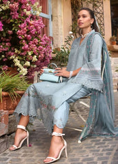 Noor Luxe Blue Chikankari Lawn Embroidery 3Piece Unstitched