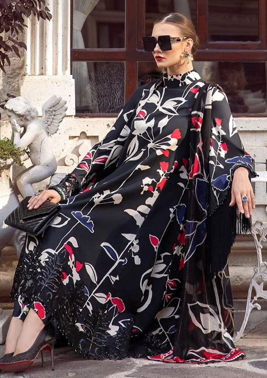 Maria B Black Pure Lawn Embroidery New Arrival 3PC