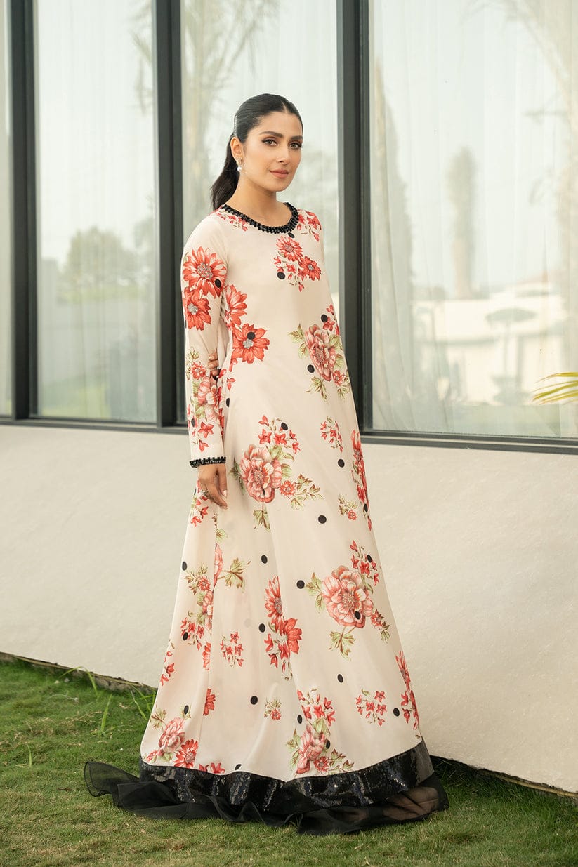 Lulusar Skin Flower Digital Print Emb Hand Work Dress