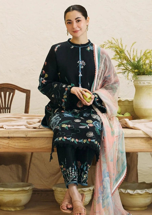 Zara Shajahan Black Lawn Embroidery Dress 3pc Unstitched