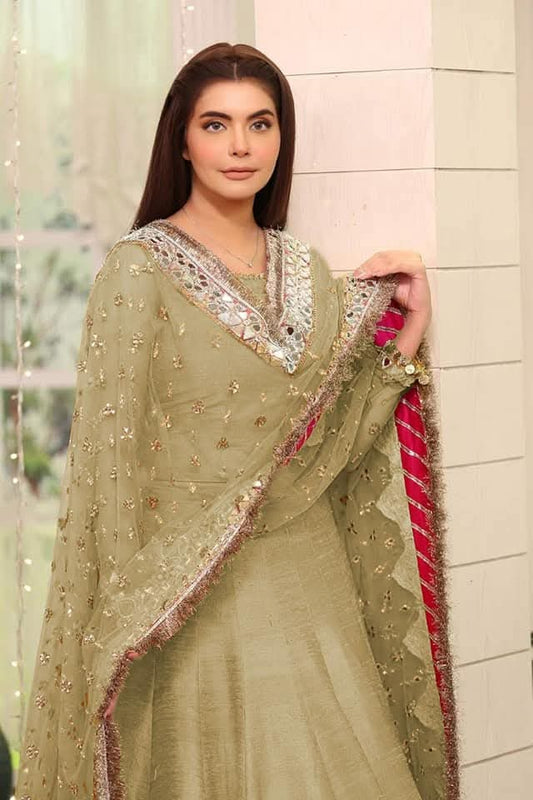 Nida Yasir Green Chiffon Embroidery Maxi Wedding Collection Unstitched