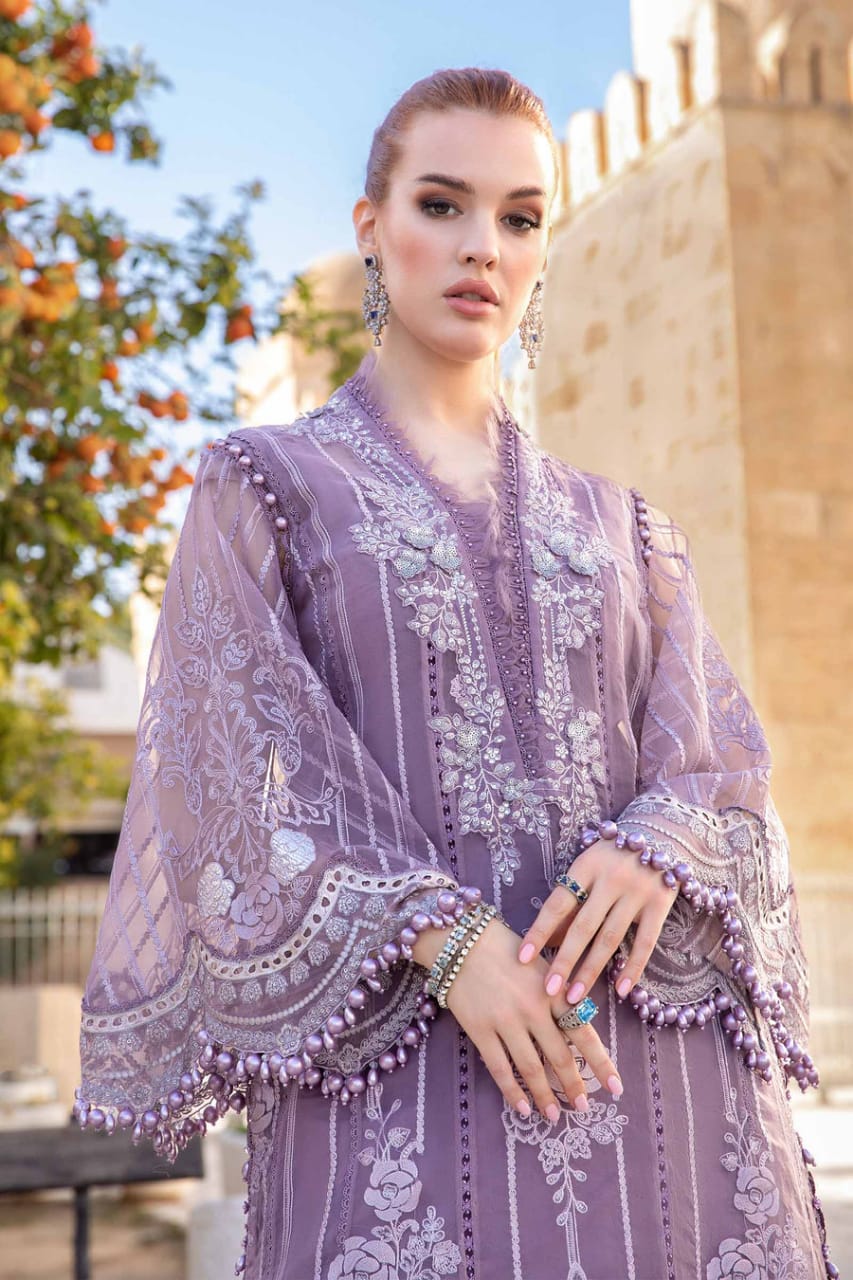 M.B Purple Lawn Chikankari Embroidery 3pc Unstitched Dress