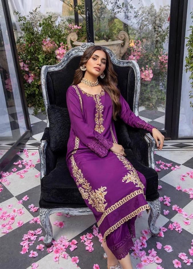 Azure Purple Silk Embroidery Dress Party Wear Collection