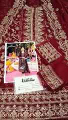 Asim Jofa Maroon Luxury Chiffon Embroidery 3piece Unstitched