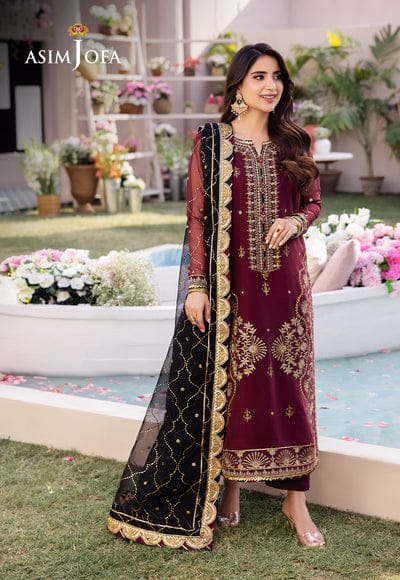 Asim Jofa Maroon Black New Arrival Chiffon Collection 3pc