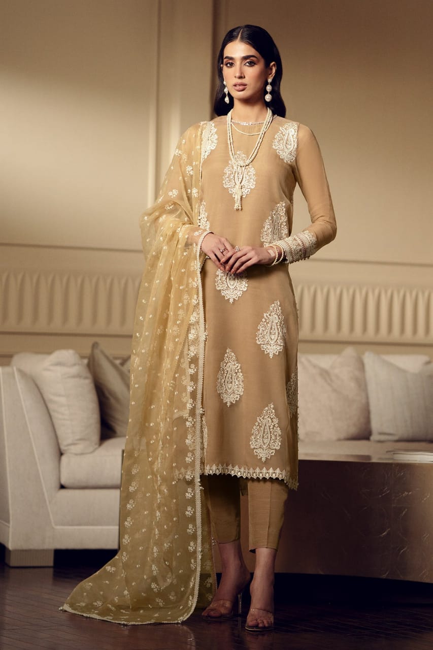 Baroque Brown Pure Cotton Lawn Embroidery Dress 3pc