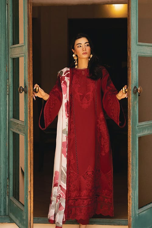 Adan Libas Maroon Embroidery Lawn Chikankari Dress 3pc Unstitched