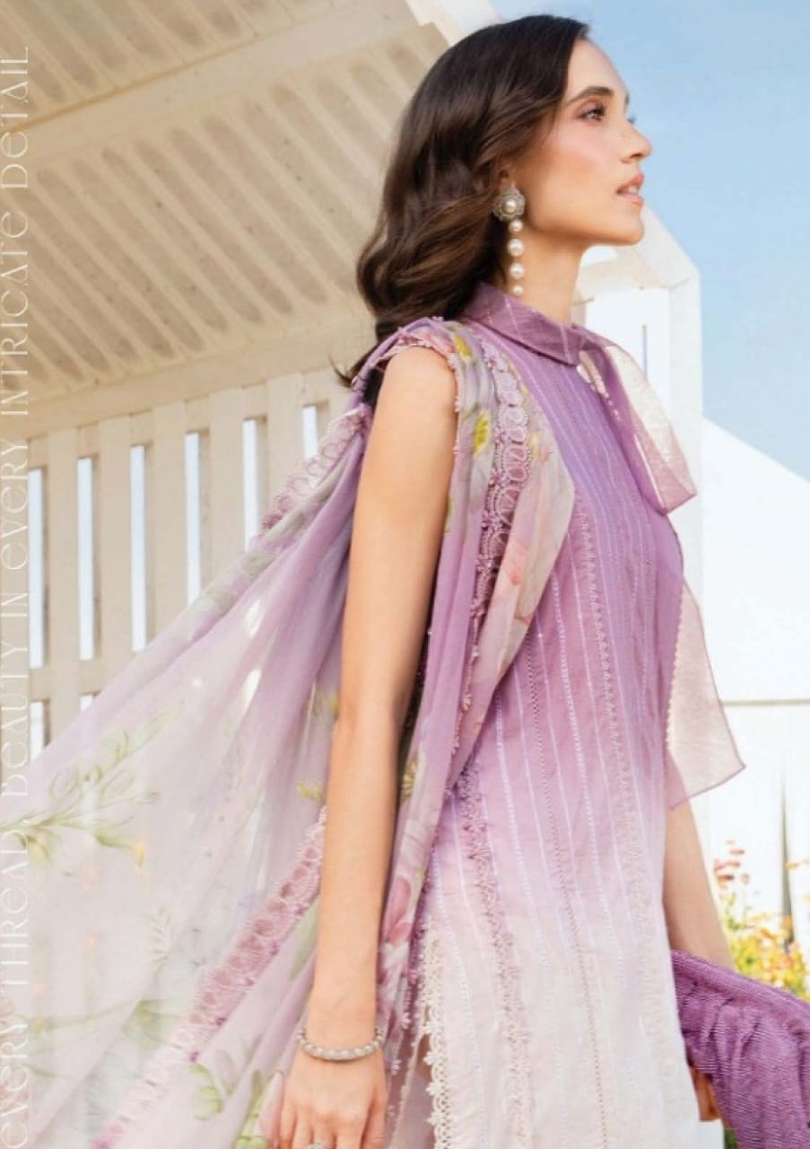 M.B Purple MPrints Embroidered Lawn Unstitched 3Pc
