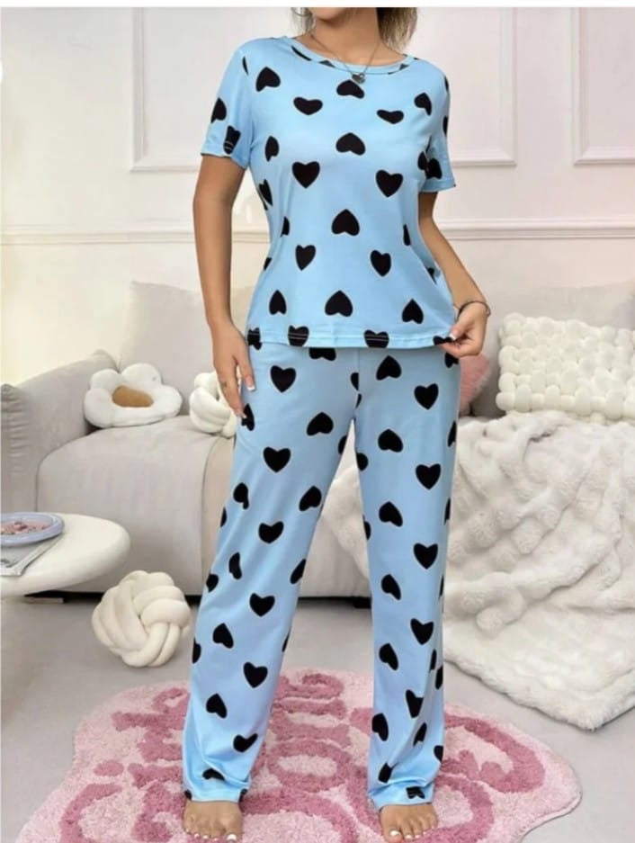 Black heart printed Night dress ready to wear soft cotton jersay