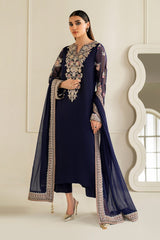 Baroque Blue Chiffon Formal Collection Embroidery 3piece Unstitched