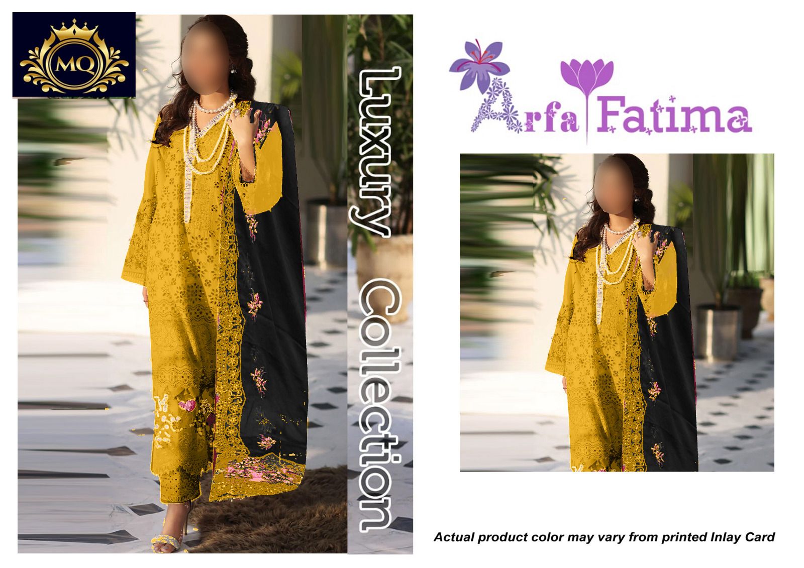 Goodluck Mustard Black Luxury Lawn Embroidery Chikankari 3Piece Unstitched