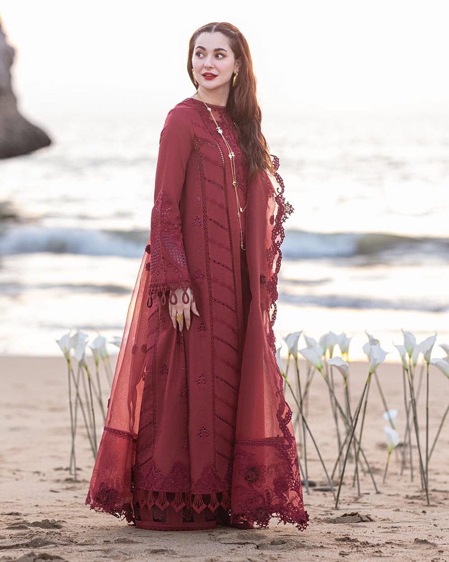 QALAMKAR MAROON CHIKANKARI EMBROIDERY DRESS