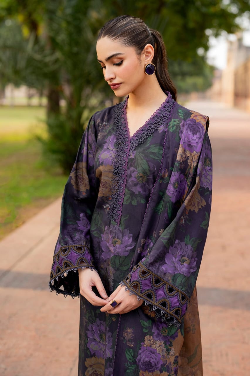 Baroque Purple Printed Lawn Embroidery Unstitched Dress