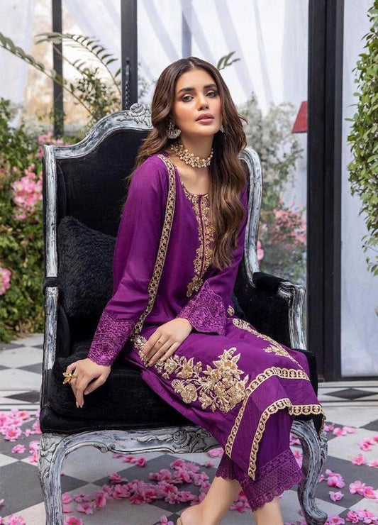 Azure Purple Silk Embroidery Dress Party Wear Collection