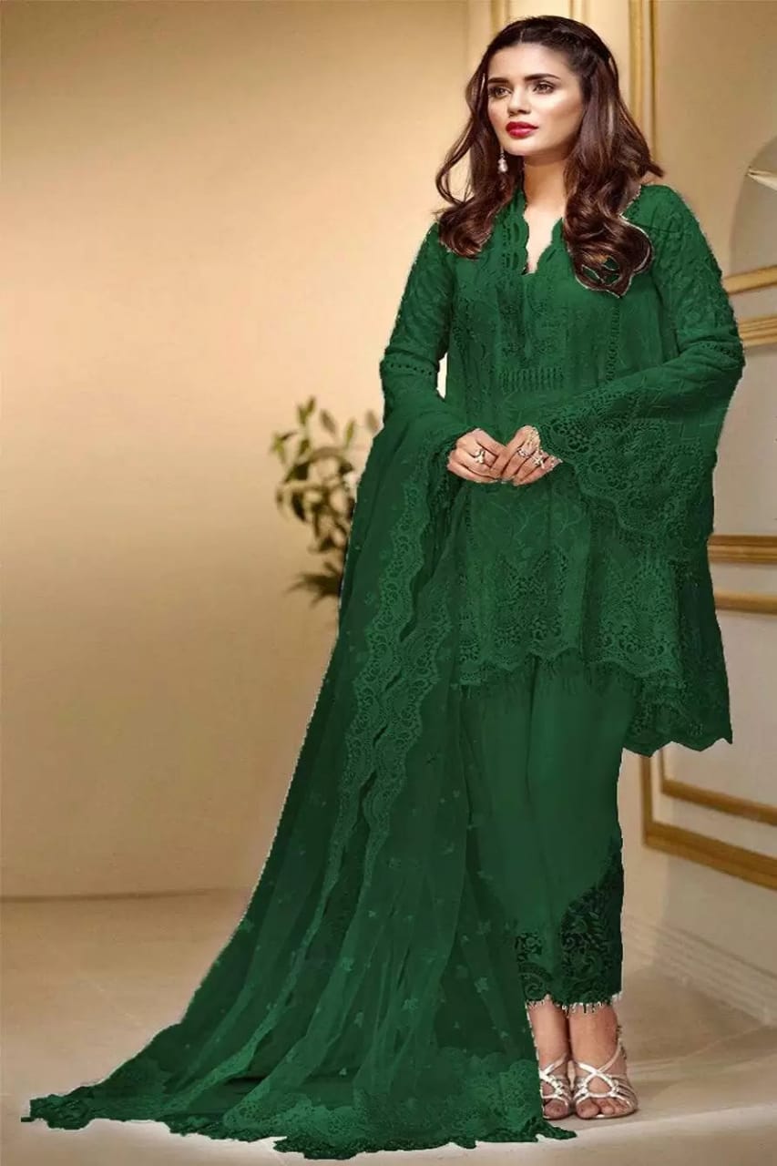 Anaya Bottle Green Soft Net Fabric Formal Collection 3pc