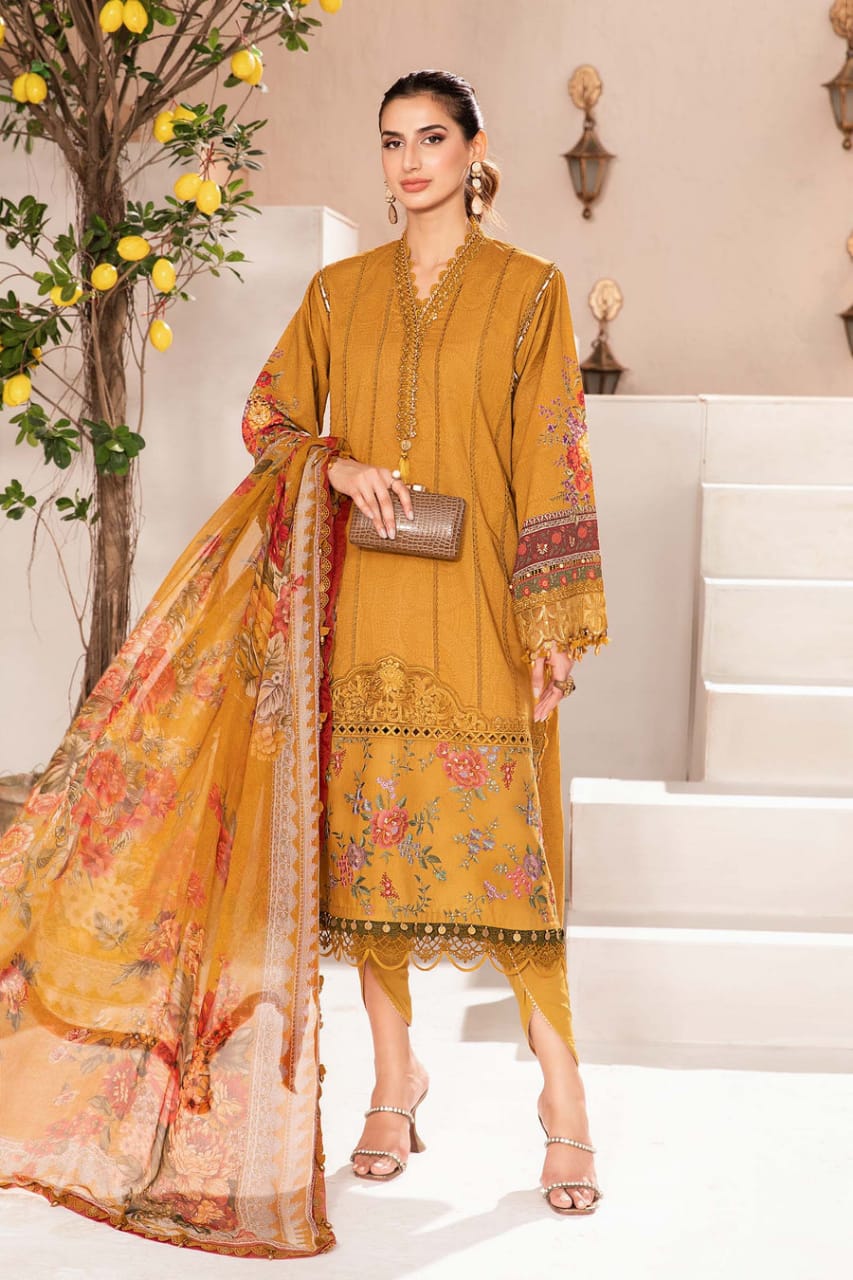 Maria B Mustard Pure Lawn Embroidery Summer Collection