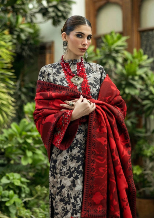 Zainab Chottani Brown Red Printed Lawn Embroidery Unstitched Dress