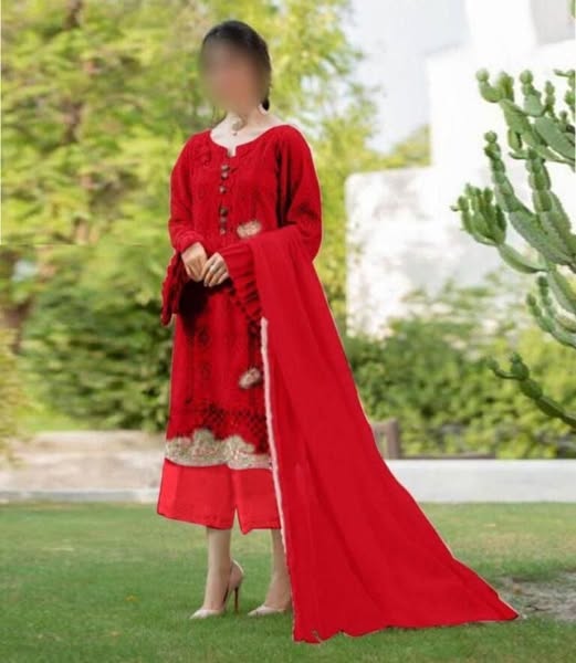 Zarqash Red Embroidery Lawn Chikankari Dress 3pc Unstitched