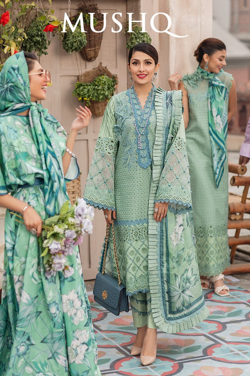 Mushq Green Luxury Lawn Chikankari Dress Unstitched