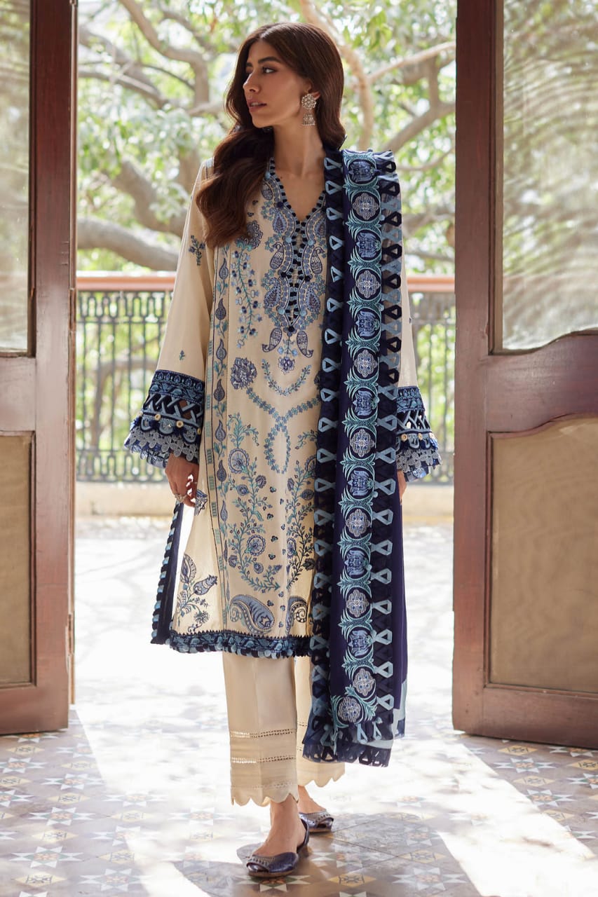 ZAHA SKIN BLUE CHIKANKARI LAWN DRESS