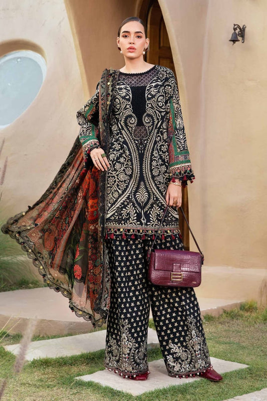 M.B Black printed Lawn Embroidery 3pc Unstitched Dress