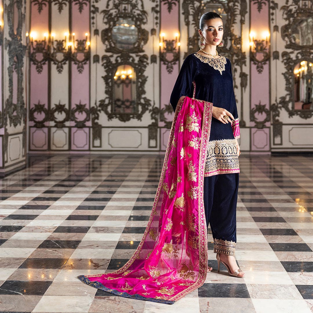 Zainab Chottani Blue Pink Micro 9000 Velvet Formal Collection 3piece Unstitched
