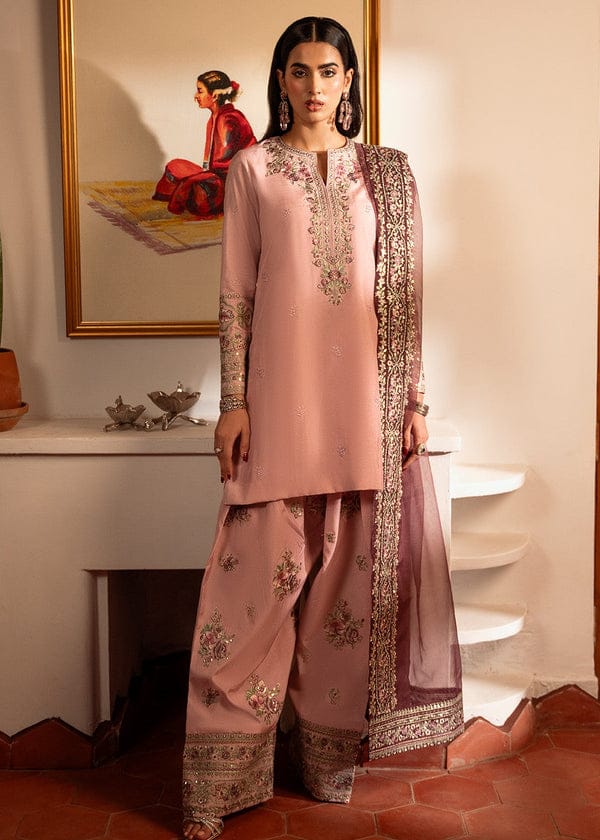 Sheenora Embroidered Tea Pink Luxury Cotton Silk 3Piece Unstitched